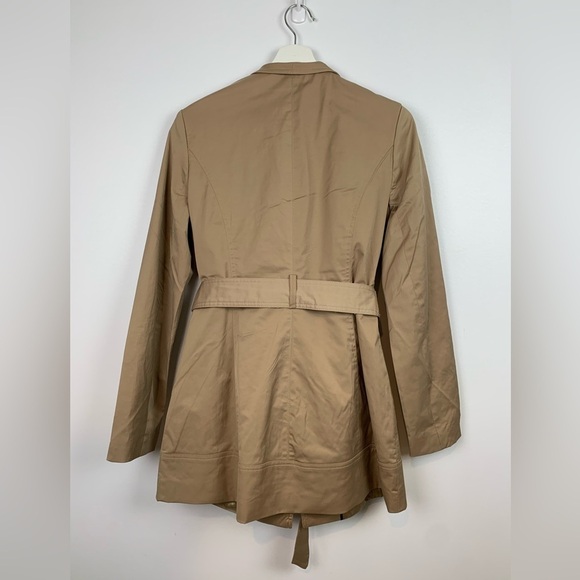 NWT Dalia Collection Trench Coat Jacket Belt Beige Size Large Ruffles Pockets - Picture 3 of 11
